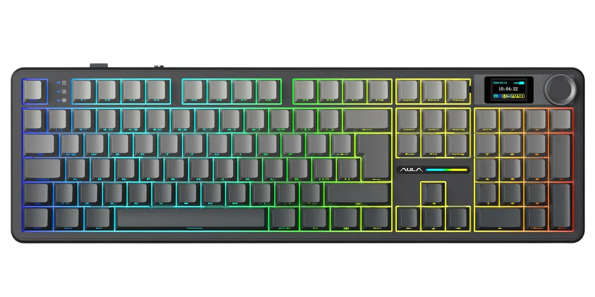 Teclado Aula F108 Pro Black Degrade Mecanico Trimodo Wireless Full Rgb Sw Zephyr EspaÑol
