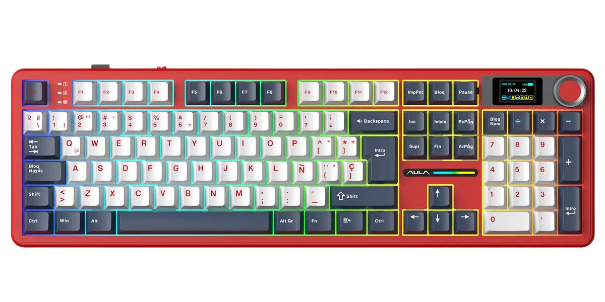 Teclado Aula F108 Pro Dark Blue White Red Degrade Wireless Full Rgb Sw Wind Spirit