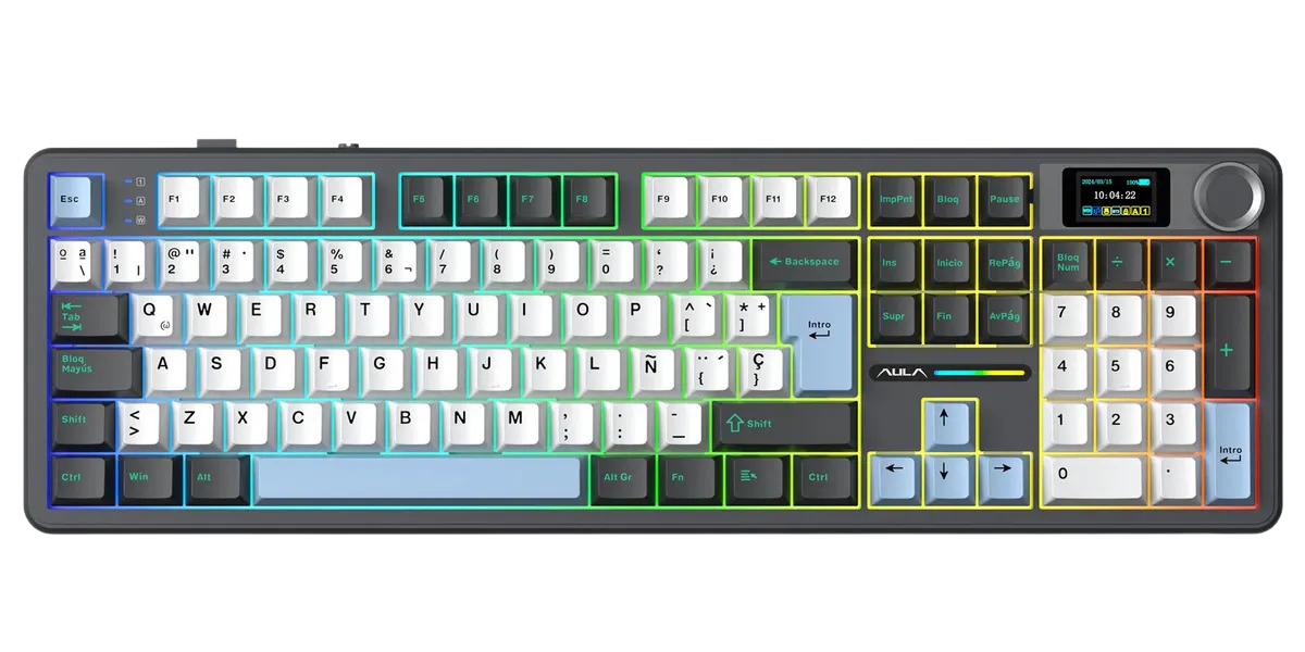 Teclado Aula F108 Pro Black White Blue Wireless Full Rgb Sw Reaper EspaÑol
