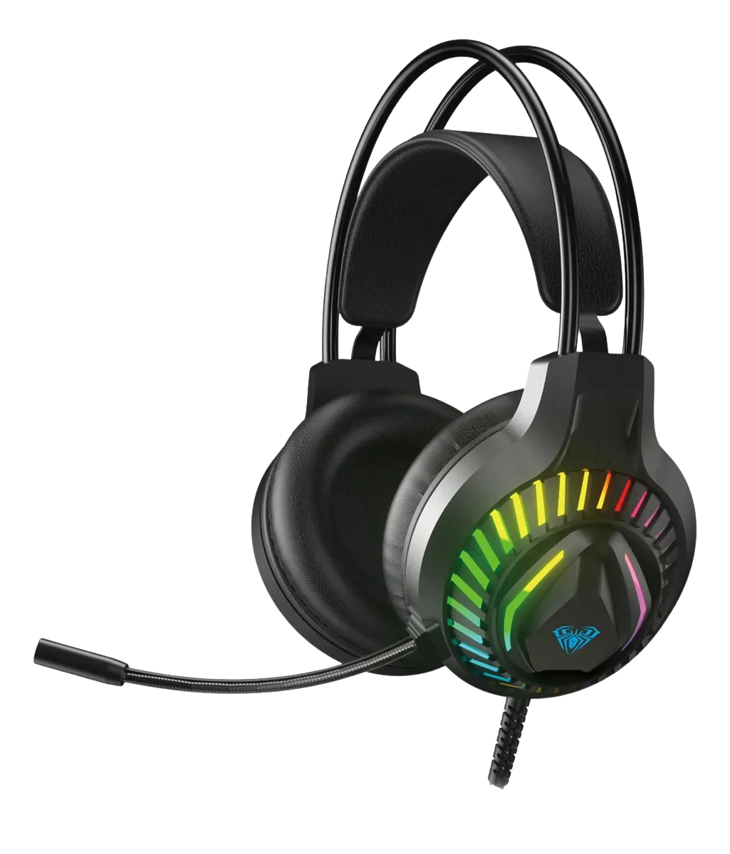 AURICULAR AULA S605 CABLEADO 3.5MM + USB RGB NEGRO VINCHA AUTOAJUSTABLE + SPLITTER