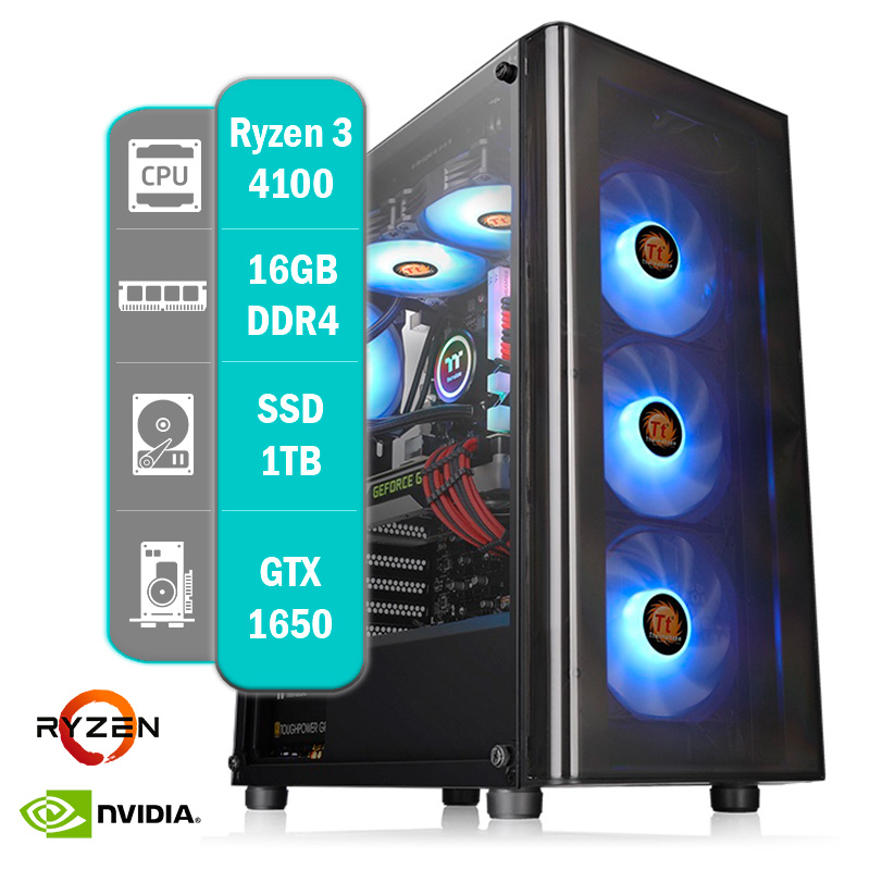PC GAMER AMD RYZEN 3 4100 - 16GB - 1TB - GTX 1650