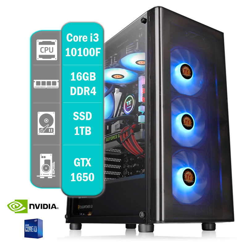 PC GAMER INTEL CORE I3 10100F - 16GB - 1TB SSD - GTX 1650