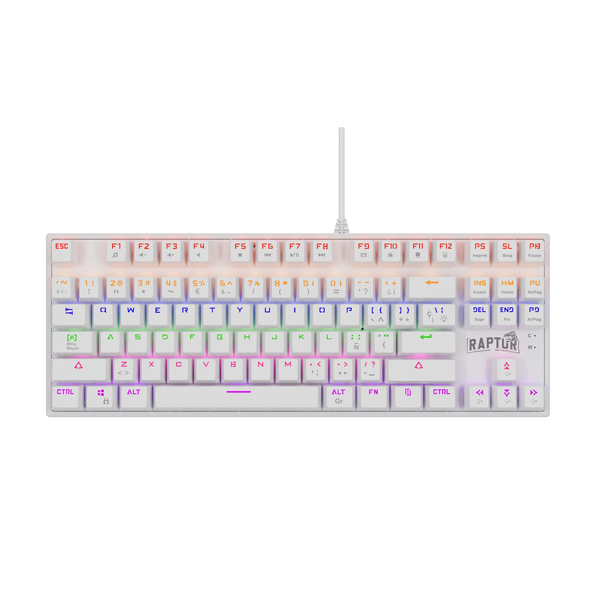 Teclado Raptor Fireflaw M87 Mecanico Retroiluminado Switch Red Outemu White