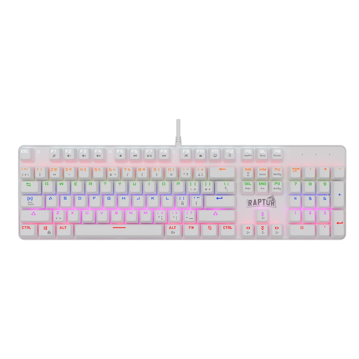 Teclado Raptor Fireclaw M104 Mecanico Retroiluminado Switch Red Outemu White