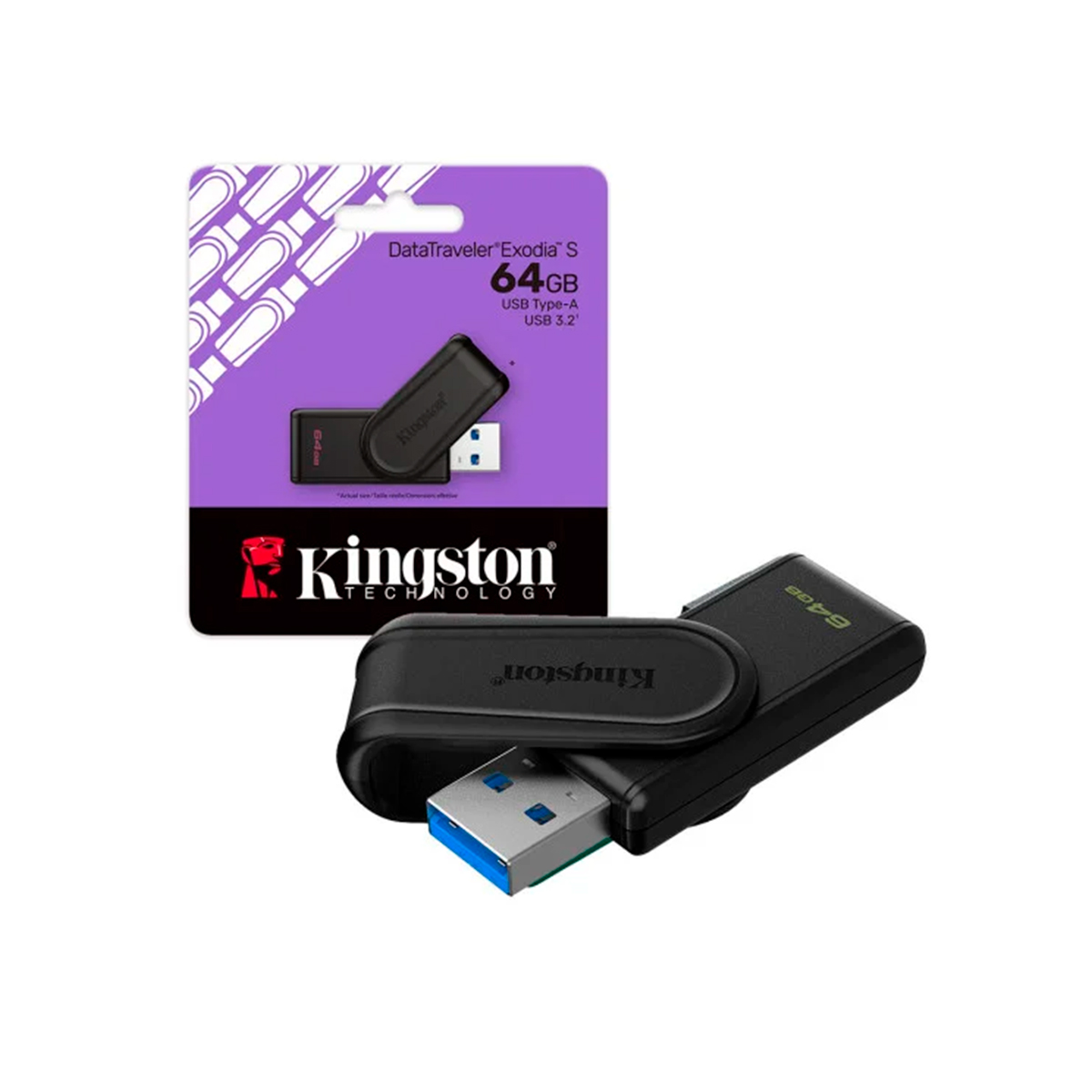 Pendrive 64gb Datatraveler Exodia S Black Usb 3.2 Kingston
