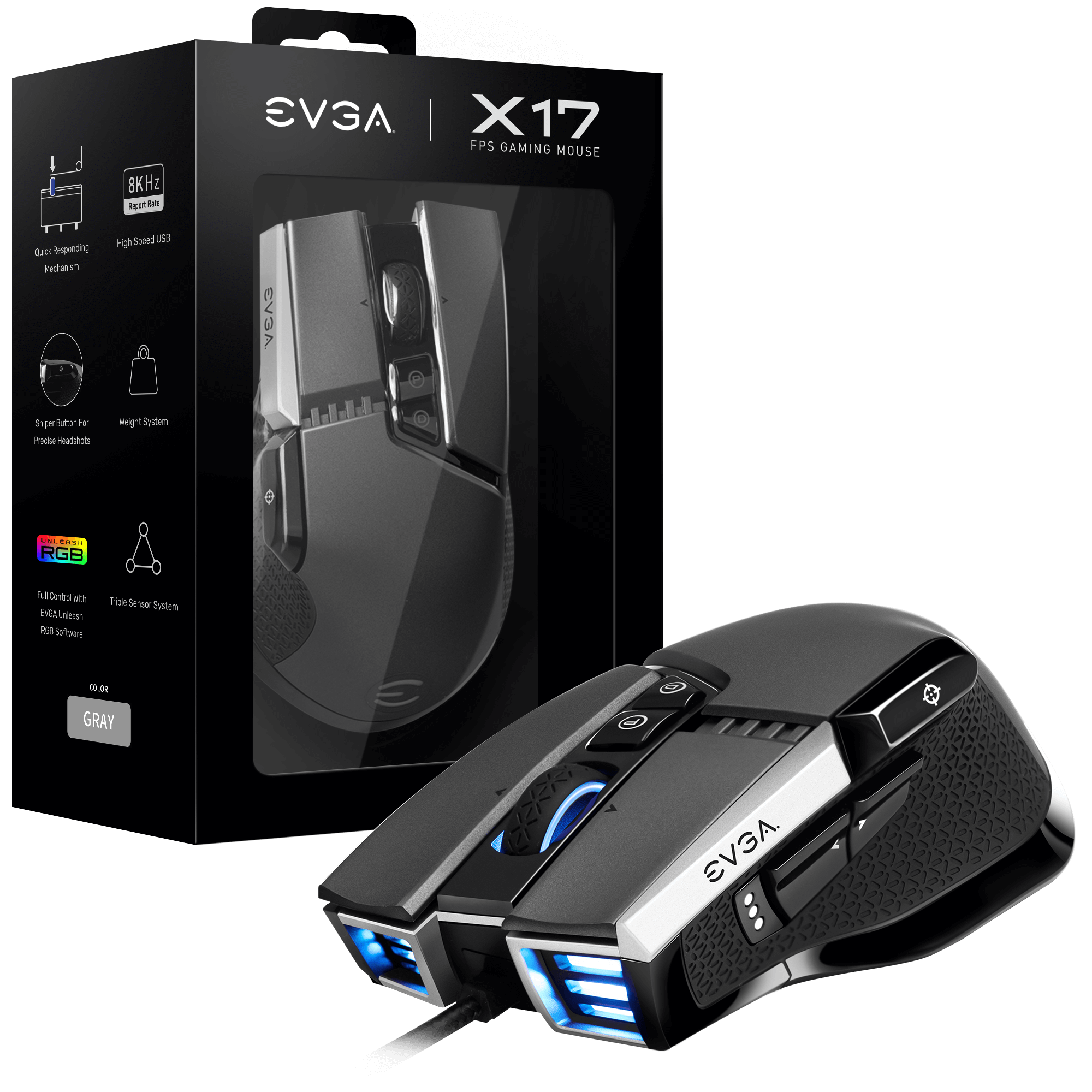 Mouse X17 Wired Grey Rgb Evga